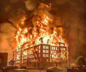 Police building burning in Minnesota