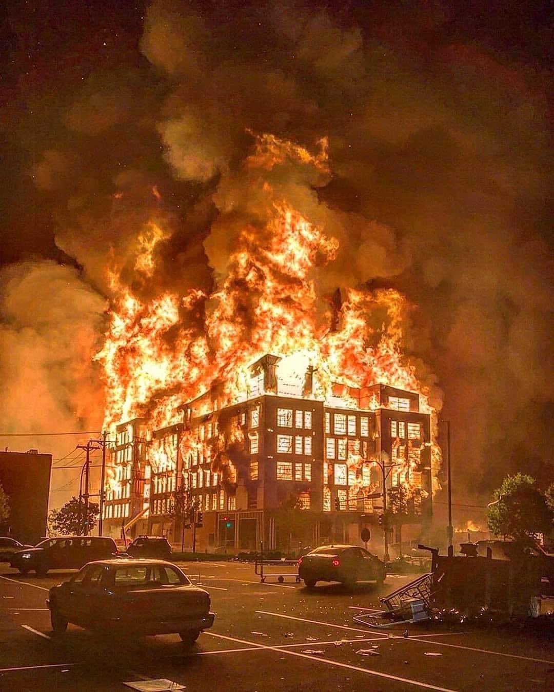 Police building burning in Minnesota
